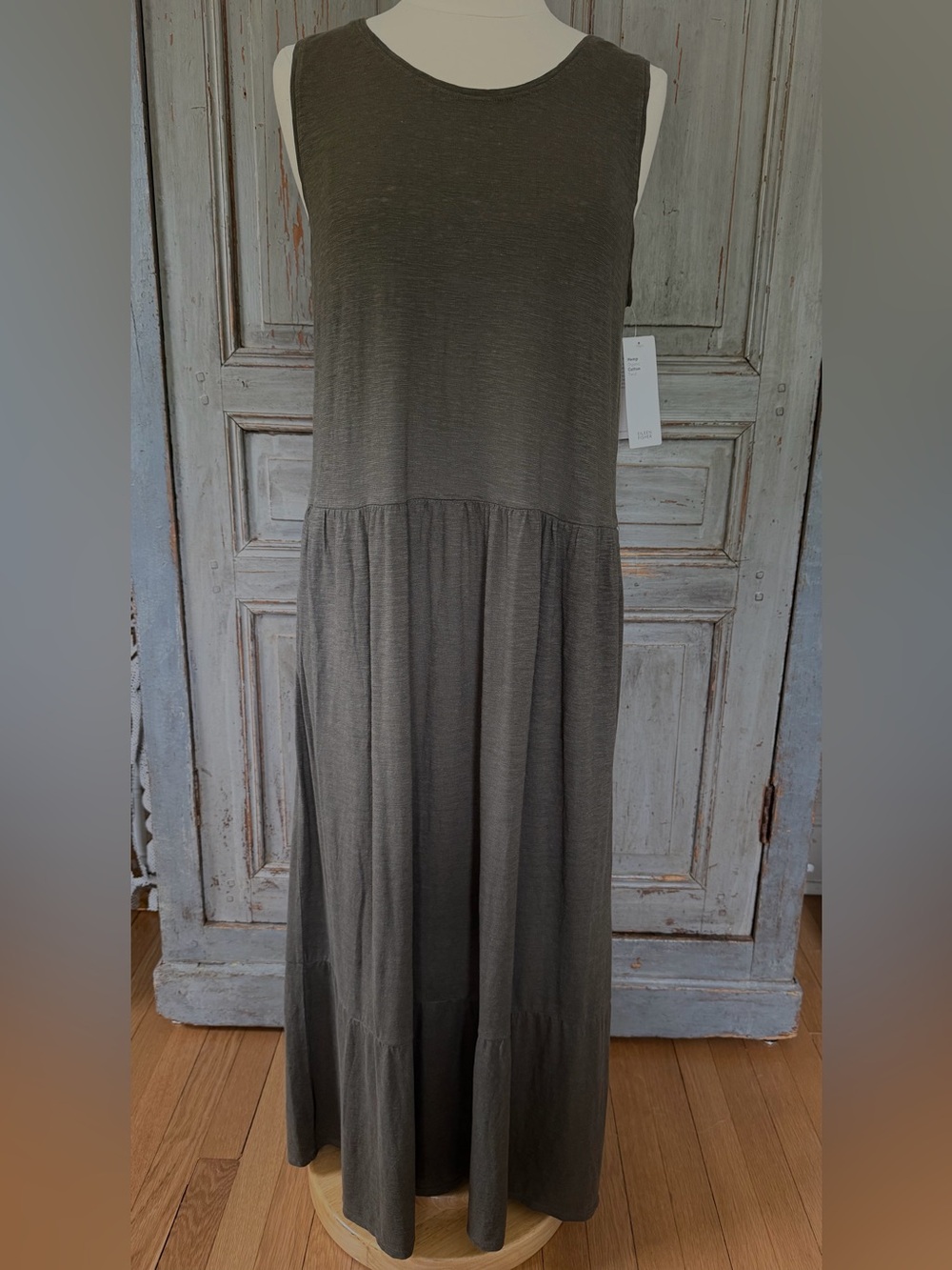 NWT Eileen Fisher Olive Green Sleeveless Maxi Dress medium